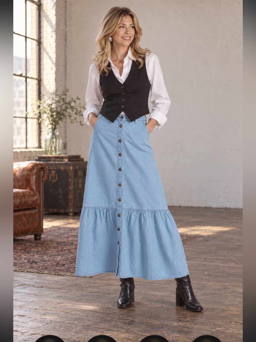 Roper Light Blue Button-Front Denim Maxi Skirt size S retail $54